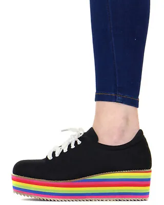 C Label Nata-5 Rainbow Steppin' Platform Athletic Shoes Black US 8 • $34.99