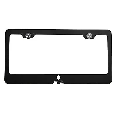 Matte Black Mitsubishi Logo Mirror Laser Etched License Plate Frame Tag ScrewCap • $38.98