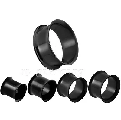 PAIR Black IP 316L Surgical Steel Double Flared Tunnels Ear Plugs 12G To 1  • $10.75