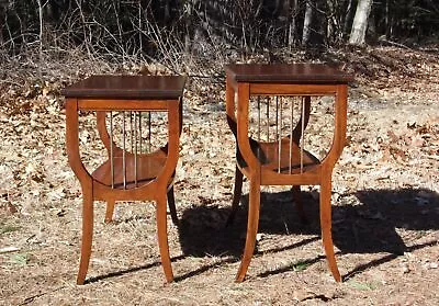 Vintage Pair Mahogany Lyre Harp Accent Tables Table Set Brandt Furniture • $695