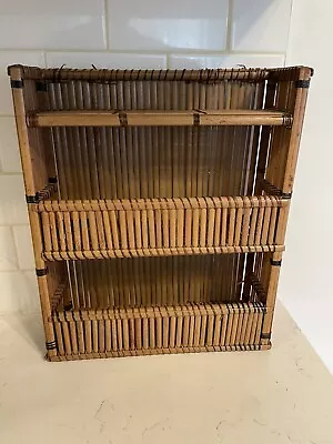 Vtg. Rattan Bamboo Wicker Boho 3-tier Shelf/wall Standing Palm Beach Mcm • $30