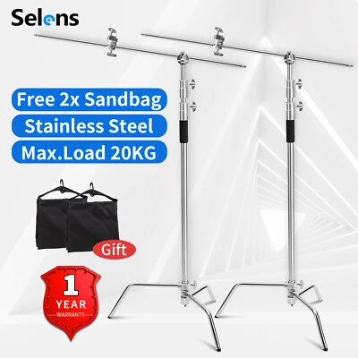 2 Pack 3.3m Heavy Duty C Stand Boom Arm Grip Head Stainless Steel Studio 1/4 3/8 • $259.99