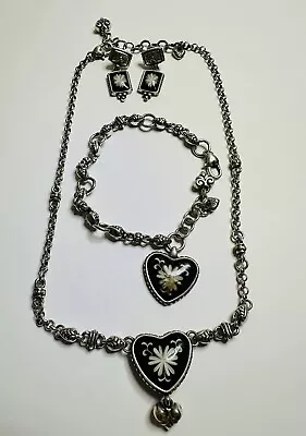 Brighton Water Lily Set Reversible Red/Black Heart Necklace Bracelet & Earrings • $60