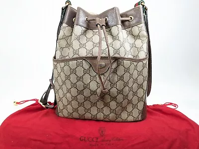 Gucci Vintage Shoulder Bag Drawstring GG PVC Sherry Authentic • $329.99