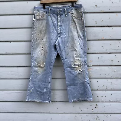 Vintage 70s Men's Denim Boot Cut Jeans Farm Worn Paint Repair Sears • $42