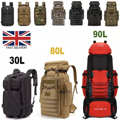 30L 50L 80L 90L Tactical Backpack Military Rucksack Army MOLLE Bag Assault Pack • £12.99