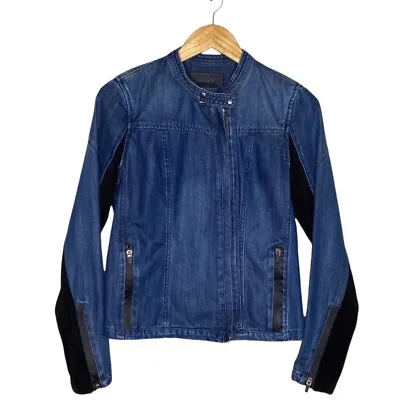 £38.94 • Buy Blank NYC Denim Jean Moto Jacket With Black Neoprene Size XS