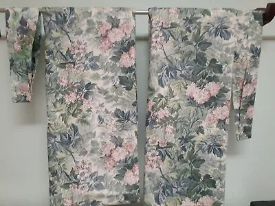 Laura Ashley Ashbourne Green Floral Rod Pocket Drapes & Tiebacks-Excellent Condi • $159.99