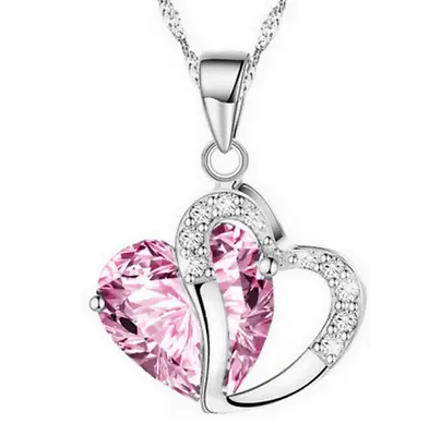 £3.49 • Buy 925 Sterling Silver Chain Crystal Love Heart Pendant Necklace Women Jewellery UK