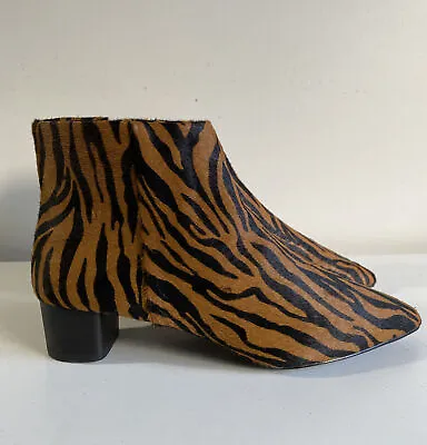 Mango Tan & Black Tiger Animal Print Leather Pony Hair Ankle Boots UK 4 NEW!! • £35