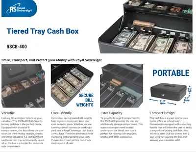 Large Rugged Cash Money Box With LockKey And Money Tray For Cash Metal Lock Box • $19.95