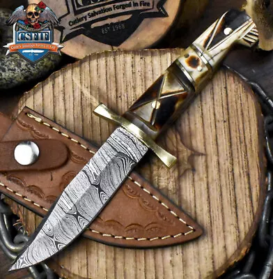 CSFIF Custom Hunting Skinner Knife Twist Damascus Bone Brass Guard EDC • $8.79