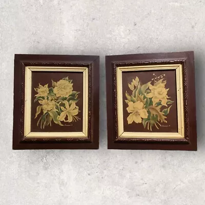 Vintage Turner Style Floral Flower Prints Framed Pair From Mid Century • $35.99