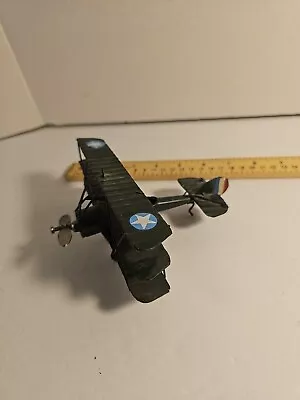 Vtg. Green Sopwith Tri-plane Metal Airplane Toy Model WWI W Stars.  • $19.99