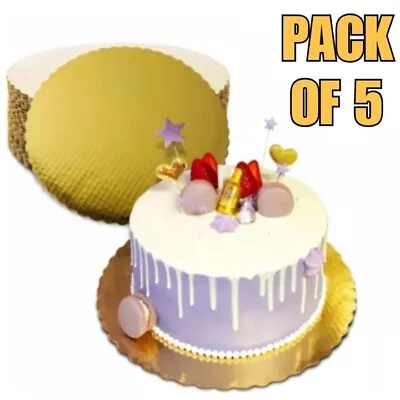 5x 8” Round Gold Foil Cake Board 20cm Cake Display Base PACK OF 5 • £3.99