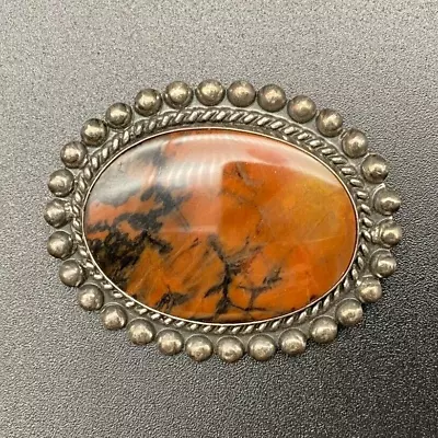 Vintage Southwestern Sterling Silver Petrified Wood Pin Brooch • $105
