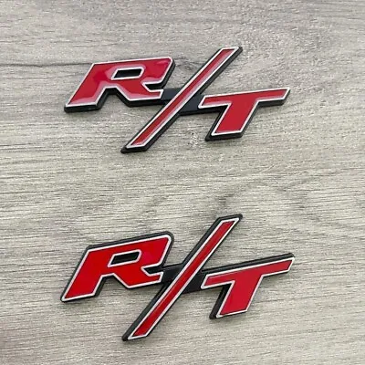 2X OEM For RT Emblems Side Fender R/T Badge Silver Red Nameplate Car Sticker • $14.95