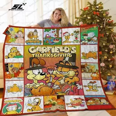 Garfield Blankets Garfields Thanksgiving Quilt Fleece Sherpa Cute Gift Ideas • $79.95