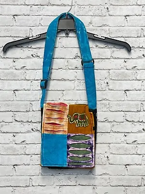 Patchwork Women's Crossbody Purse Embroidered Elephant Multicolor Made In Nepal • $14.99