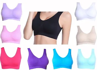 Seamless Comfort Padded Sports Women Stretch Camisole Crop Top Vest Sleep Bra • £4.99