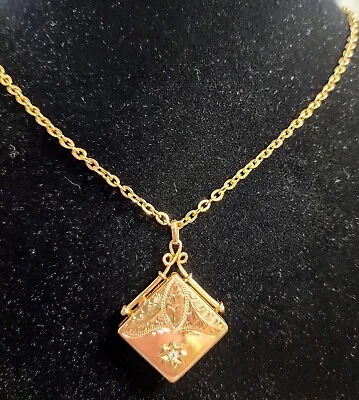 ⚜️ Vintage Estate 14k Gold Diamond Locket Holds Pictures Floral Carved ⚜️ • $859