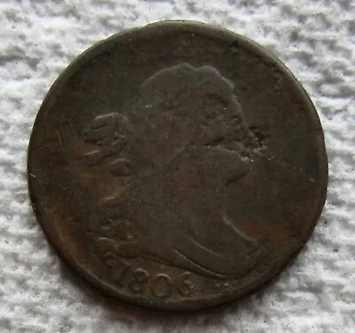 1806 1/2C BN Draped Bust Half Cent Rare Date Type Coin Fine Corroded Damaged • $63.33