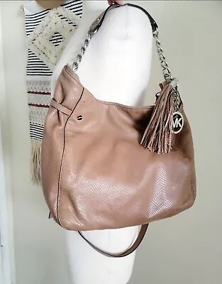 Michael Kors Tassel Charm Embossed Leather Satchel Shoulder Crossbody Bag Purse  • $85