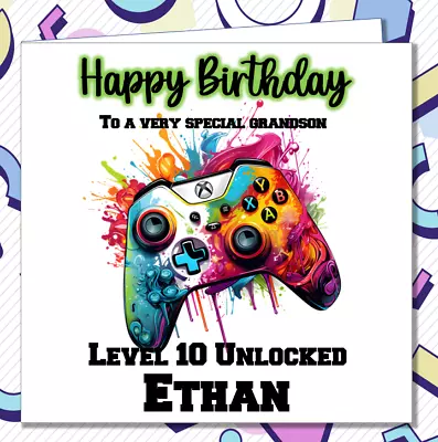 Personalised Gamer Birthday Card Grandson Son Brother Teenage Boys Gaming /PG • £2.99