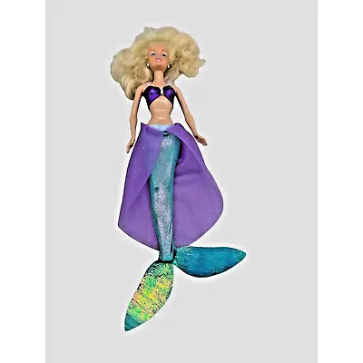 Disney Mermaid Doll 12  Figure Blonde Hair Blue Eyes Green Purple Fabric Tail • $13.29