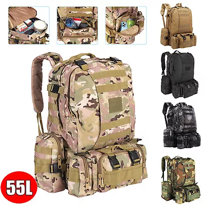 55L Military Tactical Backpack Waterproof For Men Hiking Rucksack Travel Bag • $31.99