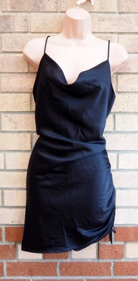 £19.99 • Buy Topshop Black Satin Ruched Tie Side Cami Slip Party Shift Mini Dress 14