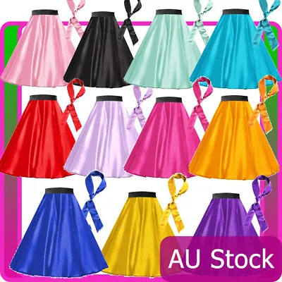 $26.99 • Buy Womens Satin Rock N Roll Skirt Scarf 1950s Costume 50s Retro Grease Fancy Dress