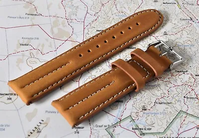 SUPERB Twin-ridged Matt Finish Genuine Leather Padded Watch Strap QR. 20mm 22mm • £11.45