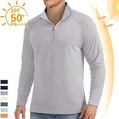 UPF50+ Mens 1/4 Zip UV Shirts Sun Protection Outdoor Fishing Golf Sport T-Shirt • $18.03