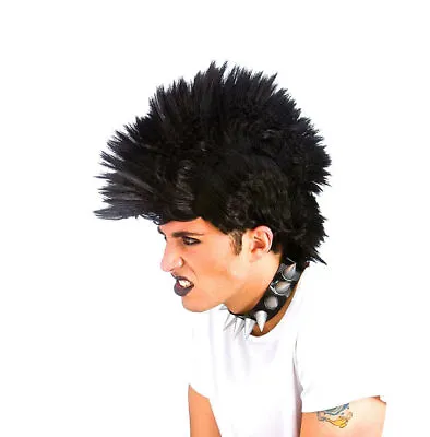 Unisex PUNK ROCKER WIG Rock Black Hair Mohican 80s Fancy Dress Accessory EW-8028 • £9.95