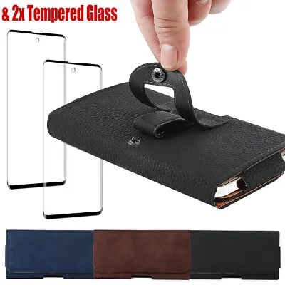 For Samsung Galaxy S21 Ultra FE S21+ Leather Belt Clip Case Cover Tempered Glass • $13.99