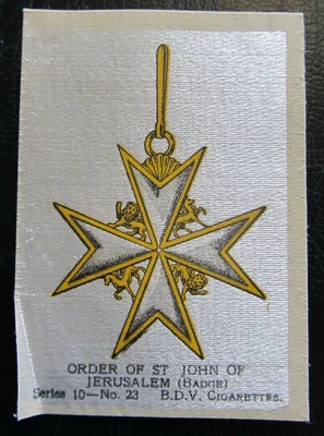 £2.49 • Buy BDV Cigarette Silks Card Ww1 Era Order Of St John Of Jerusalem