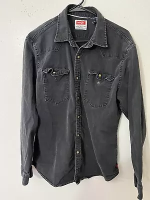 Wrangler Shirt Mens Large Vtg Black Denim Pearl Snap Western Cowboy Distressed • $19