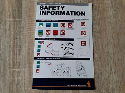 $16 • Buy Singapore Airlines Boeing 777-200 Jubilee In-flight Safety Instructions Card 