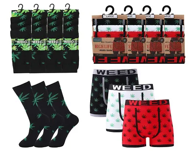 £8.69 • Buy MEN'S Seamless Brief Boxer Shorts Weed Socks Set Stay Smokin Ganja Leaf Rasta 