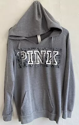 PINK Victoria Secret Grey Hoodie Sweatshirt Snakeskin Medium Foil NWT $50 • $29.99