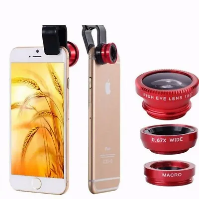 £4.50 • Buy 3 In 1 Fish Eye Wide Angle Macro Clip On Camera Lens Zoom For IPhone 7 8 X XR XS