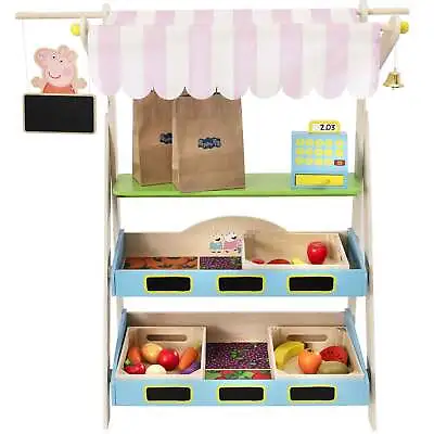 Wooden Toy Market Stall Cash Register Wooden Tray Play Food Peppa Market Shop 3+ • £64.99