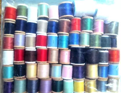 Lot Of 59 Vintage Spools Of Sewing Thread Various Colors Brands Wood Foam Spool • $6