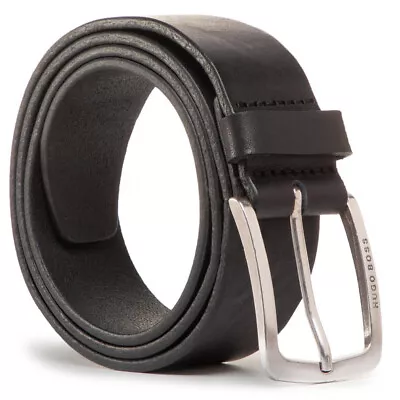 Hugo Boss Italian-Leather Belt With Dark Ruthenium Vintage Buckle JOR-V BLACK • $39.60