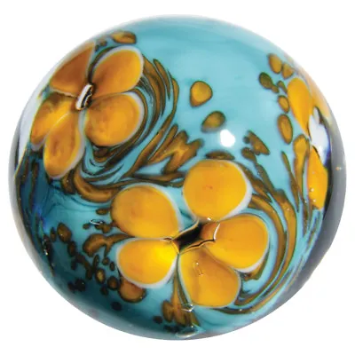 22mm COSMOS Orange/Turquoise Blue Flower Handmade Art Glass Marble 7/8  SHOOTER • $9.95