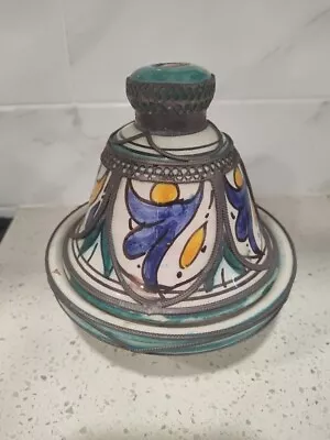 Small Moroccan Spice Condiment Tagine Decorated In Multi Colored Design With... • $34.99