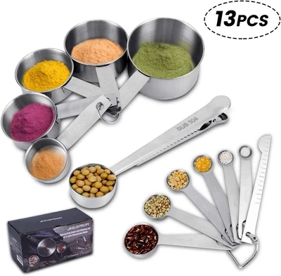 £17.65 • Buy Measuring Cups And Spoons13 Pieces Premium Stainless Steel With Ruler Scoop/Clip