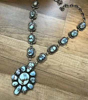 Magnificent NAVAJO Sterling Silver GOLDEN HILLS TURQUOISE Cluster NECKLACE • $4459