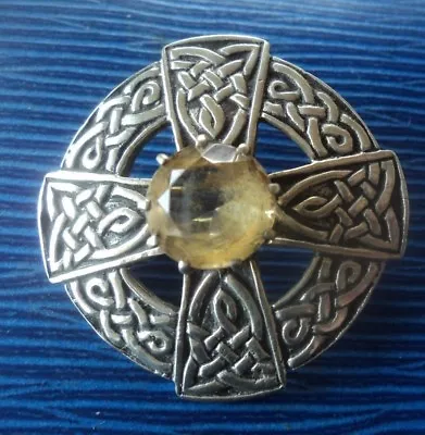 £78 • Buy  Iona Sterling Silver & Citrine Scottish Celtic Cross Brooch H/m 1972 John Hart